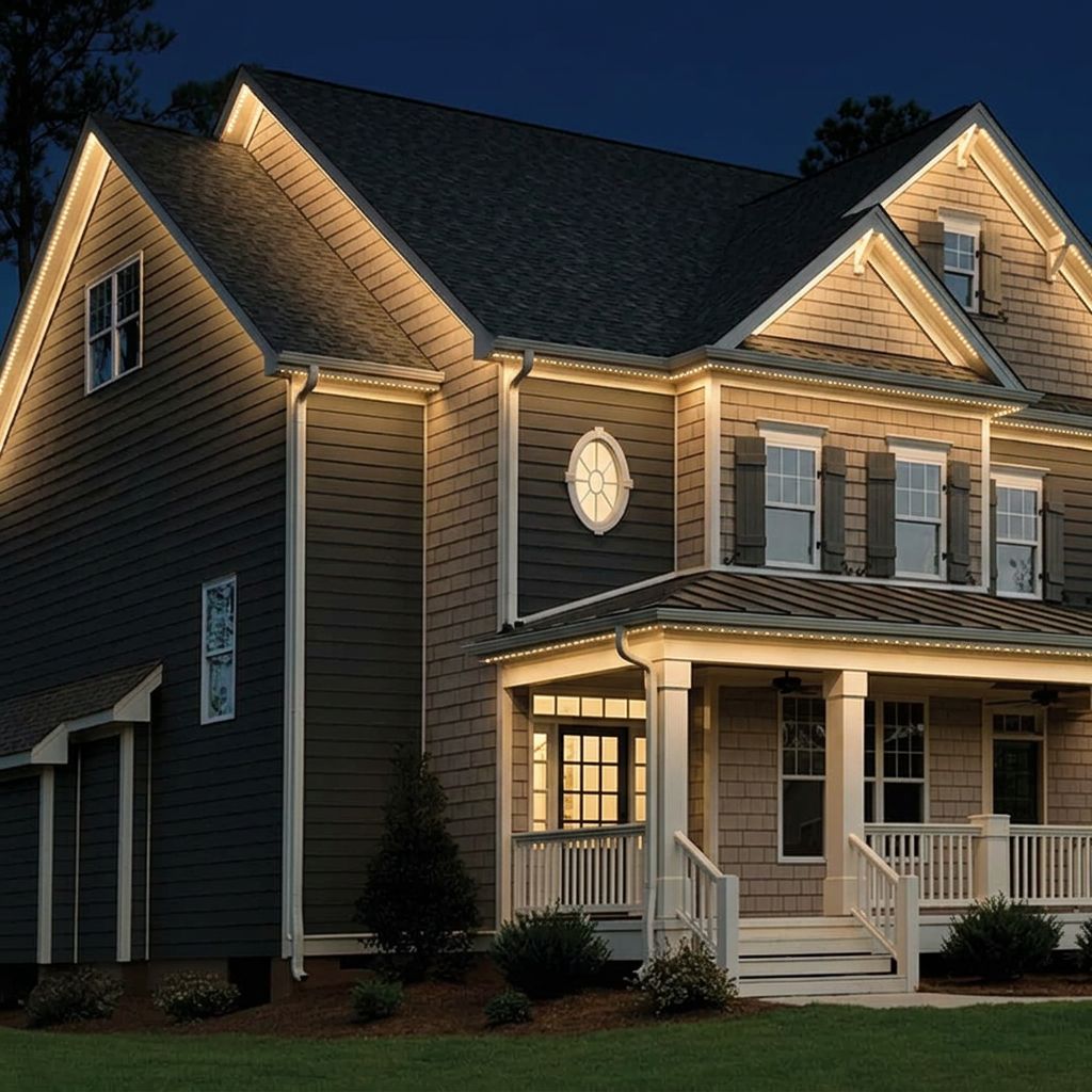 Example of Permanent Lighting, Warm White Classic on a sample home